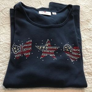 QF dark blue patriotic t-shirt with blingy butterfly, star & heart (2X)